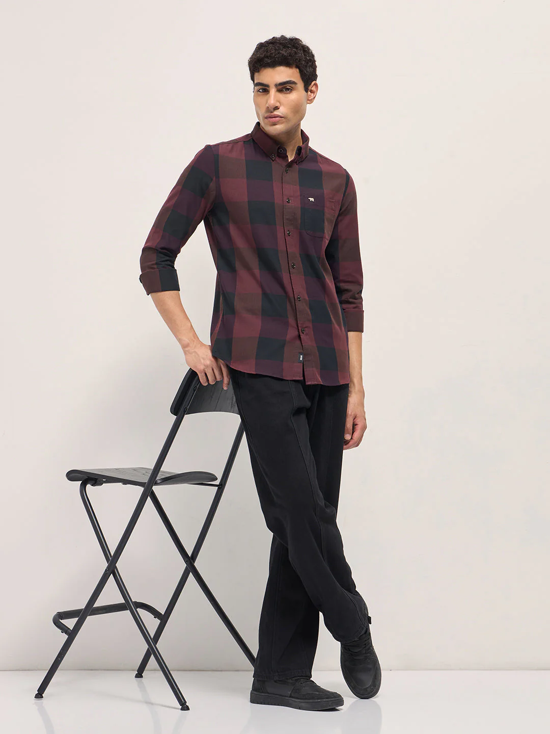 Men Multi-Color Block Checked Slim Fit Casual Shirt - Image 4