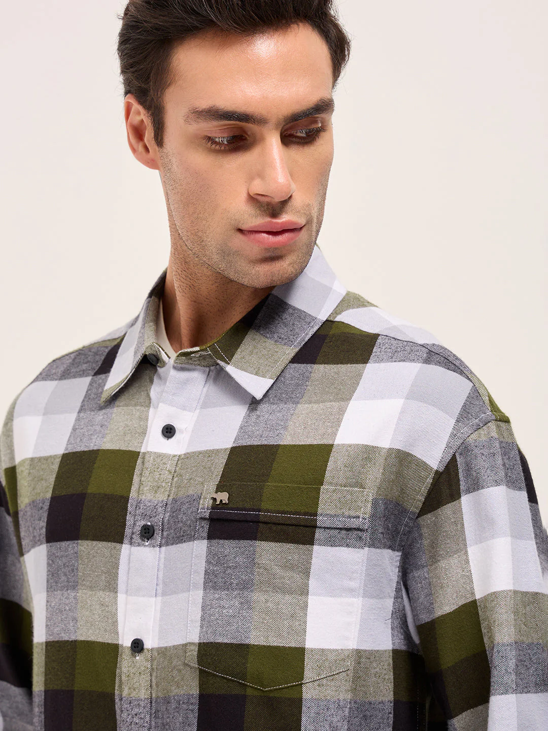 Men Multi-Color Buffalo Checked Design Relaxed Fit Flannel Overshirt - Image 5