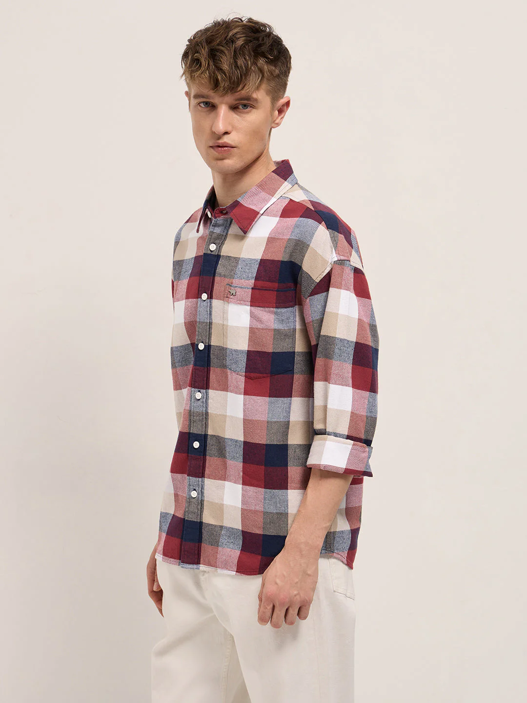 Men Multi-color Buffalo Checked Design Relaxed Fit Overshirt - Image 3