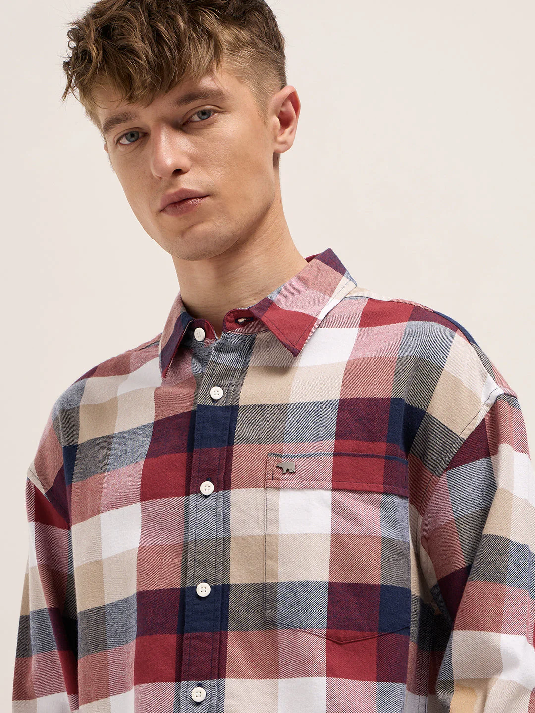 Men Multi-color Buffalo Checked Design Relaxed Fit Overshirt - Image 5
