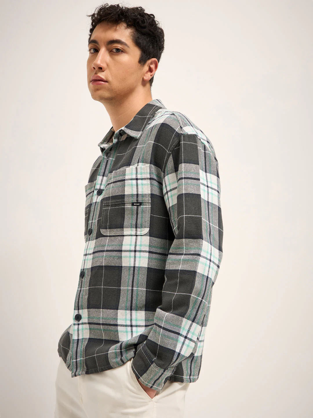 Men Multi-Color Checked Relaxed Fit Shacket - Image 3