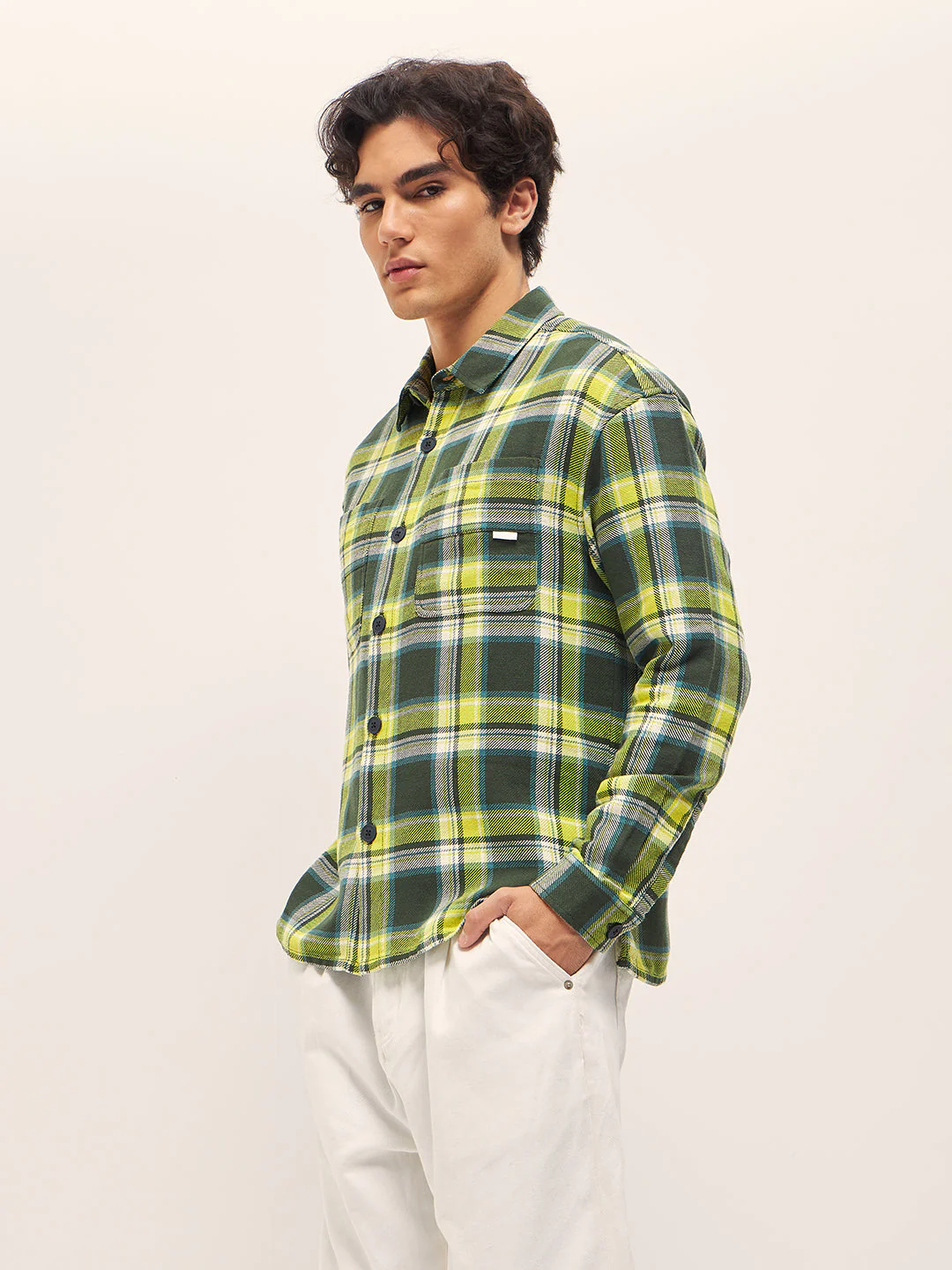 Men Multi-Color Checked Relaxed Fit Shacket - Image 3