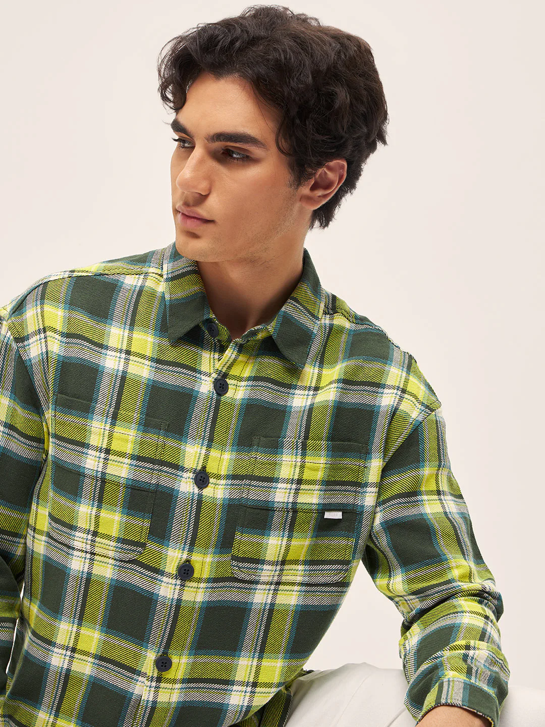Men Multi-Color Checked Relaxed Fit Shacket - Image 4