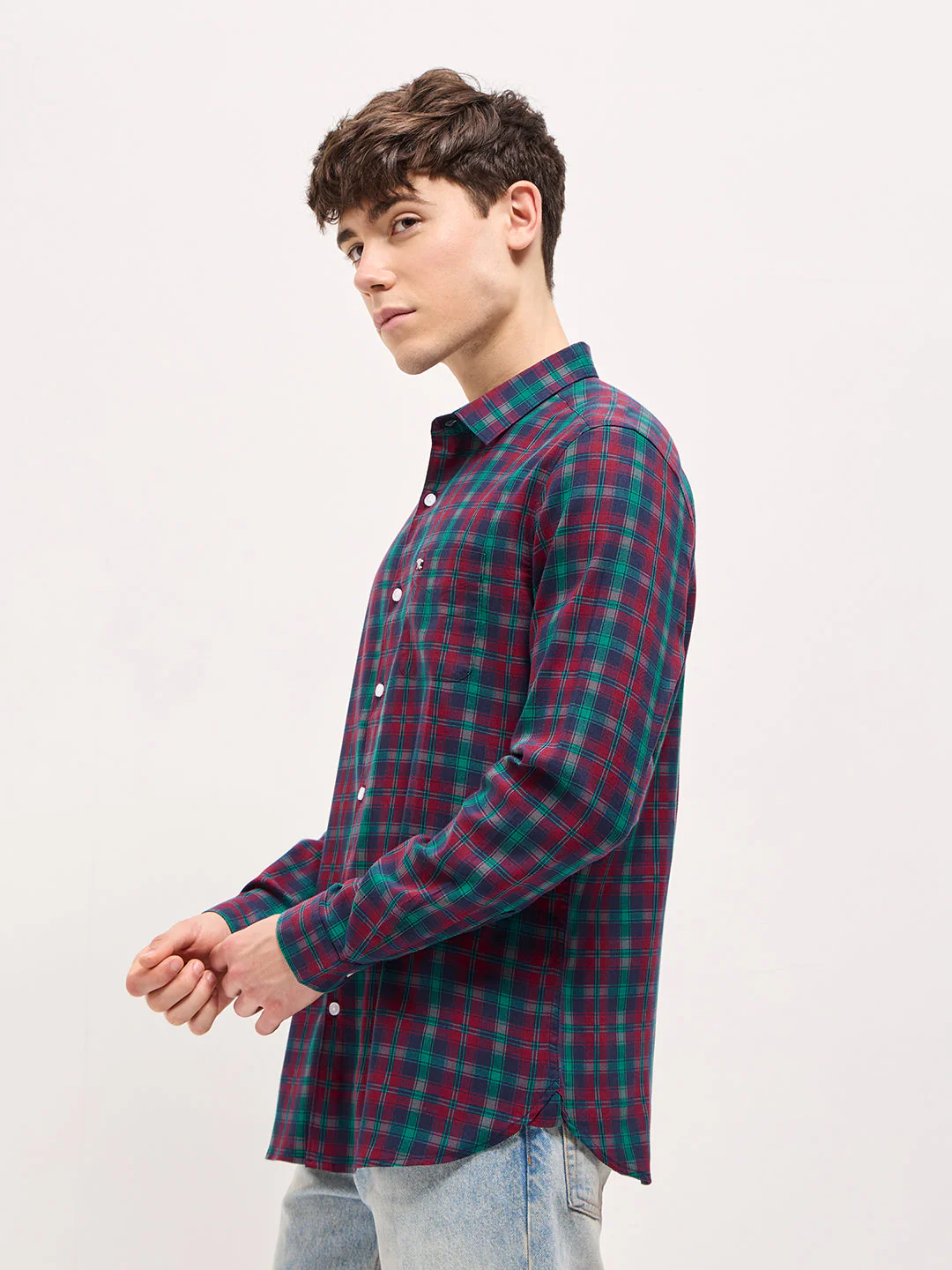 Men Multi-Color Checked Slim Fit Casual Shirt - Image 3