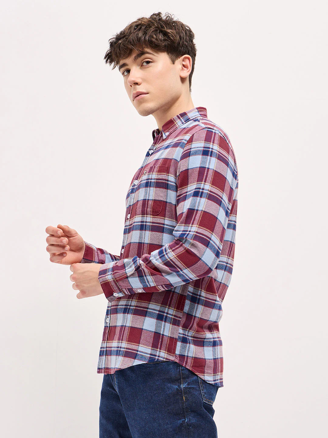 Men Multi-Color Checked Slim Fit Casual Shirt - Image 3
