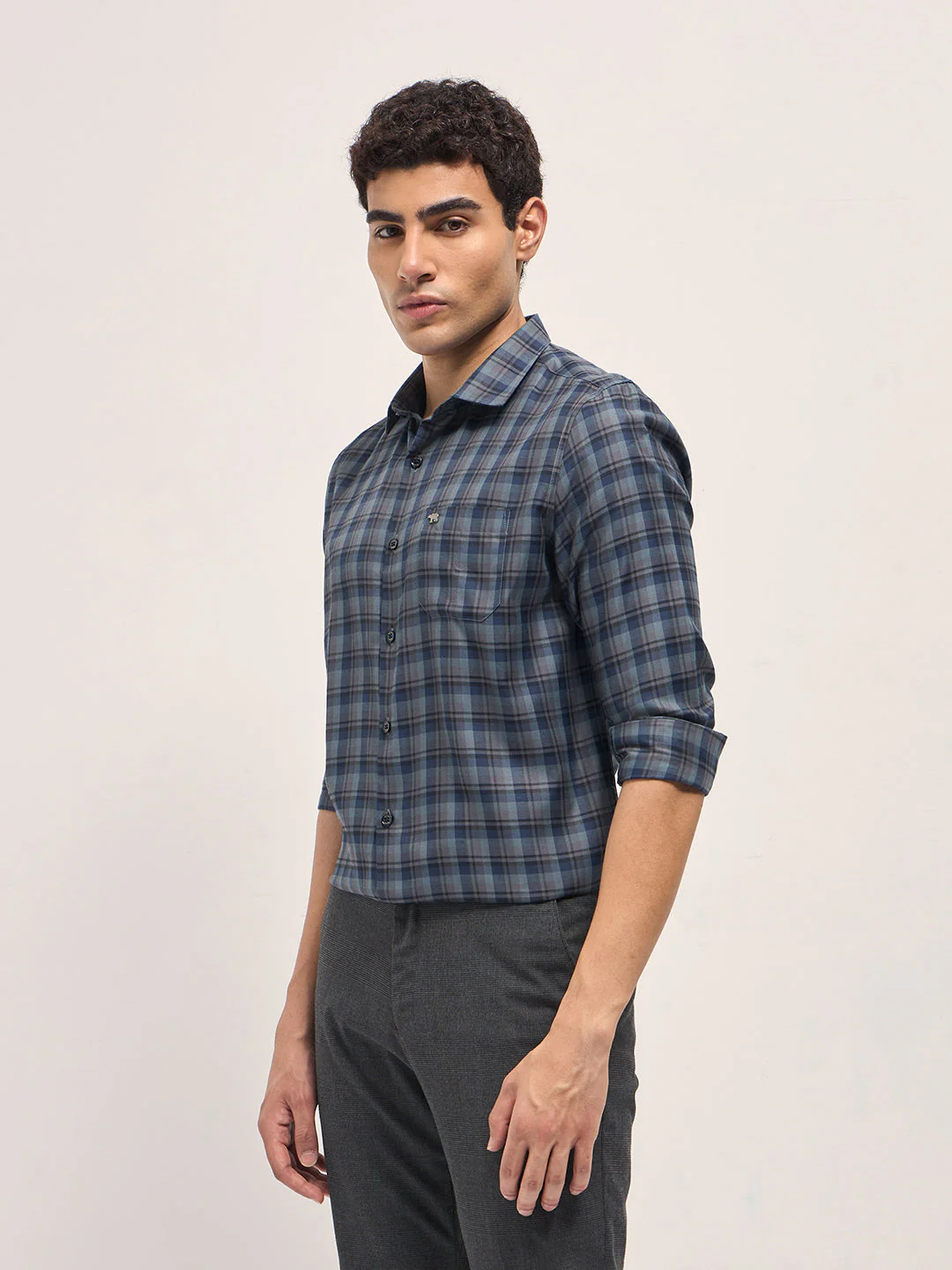 Men Multi-Color Checked Tailored Fit Formal Shirt - Image 3