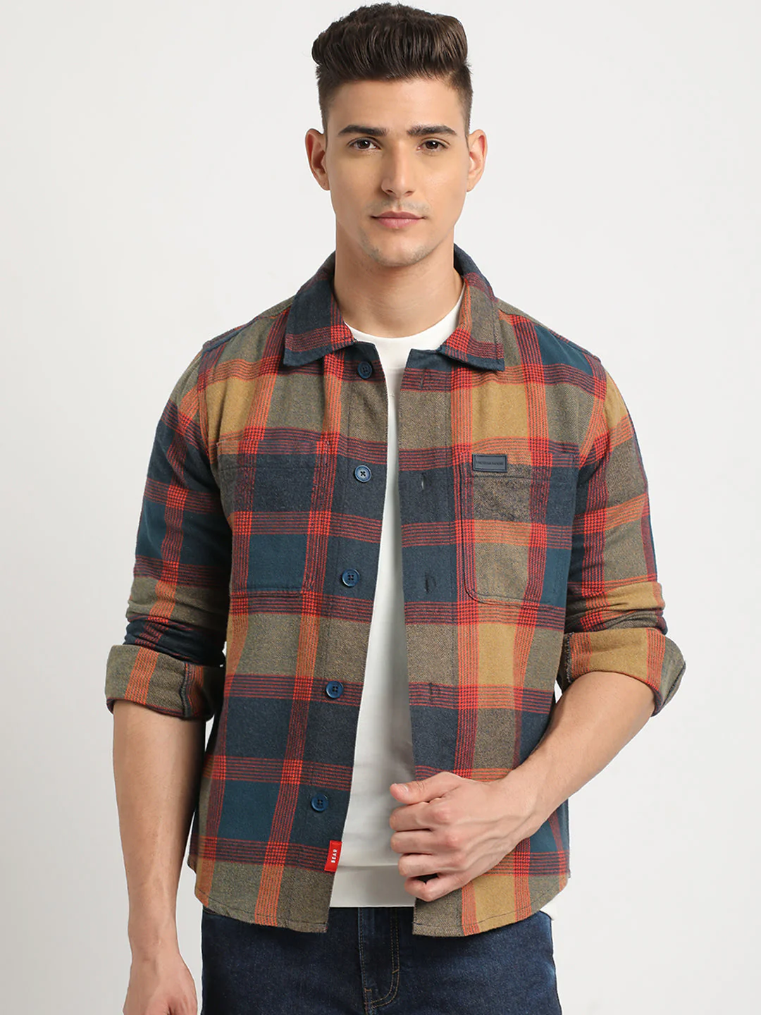 Men  Multi-color Checkered Regular Fit Shacket - Image 2