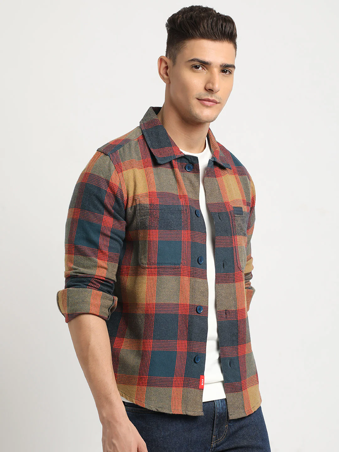 Men  Multi-color Checkered Regular Fit Shacket - Image 3