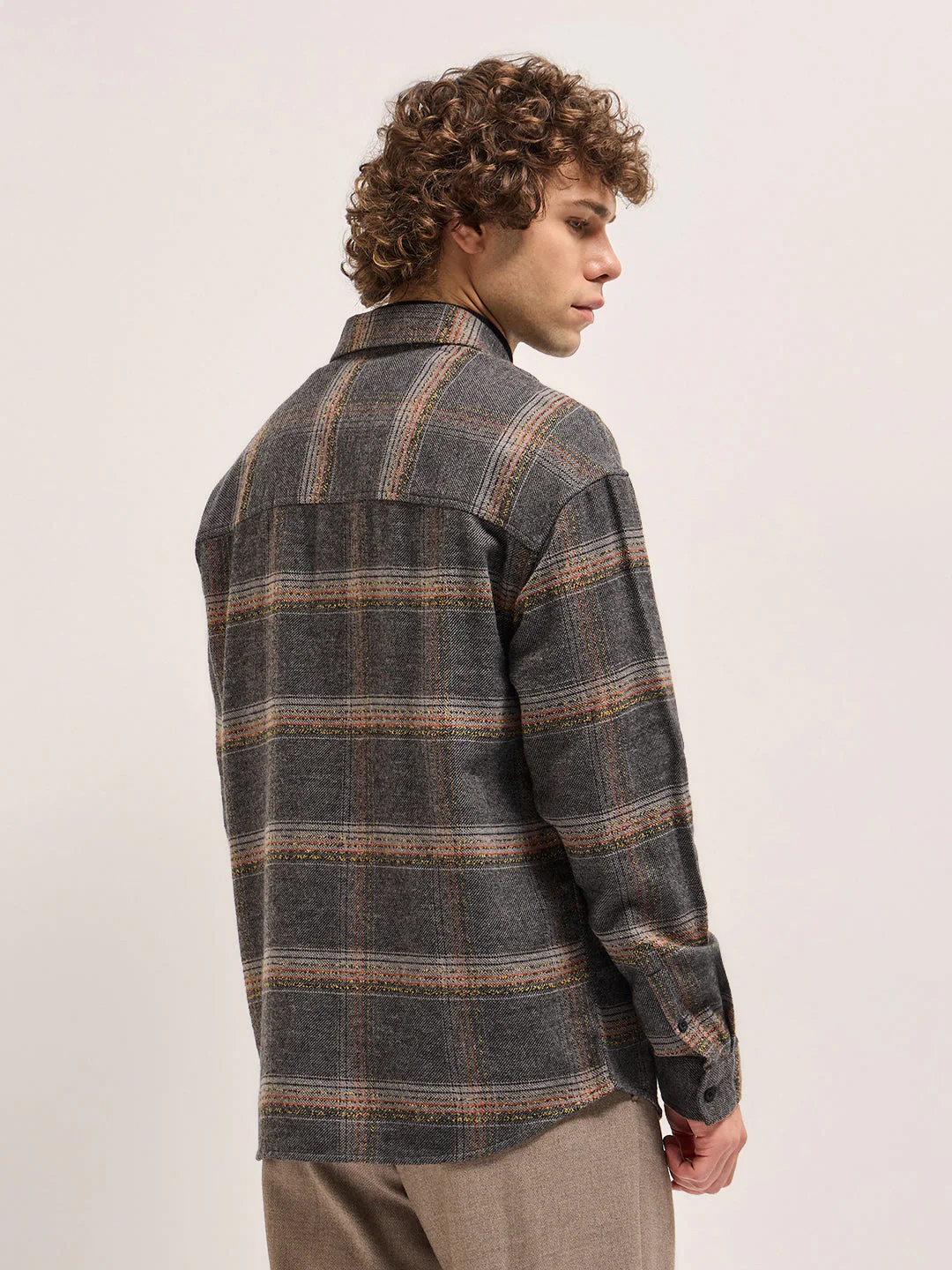 Men Multi-Color Checkered Relax Fit Flannel Overshirt - Image 2