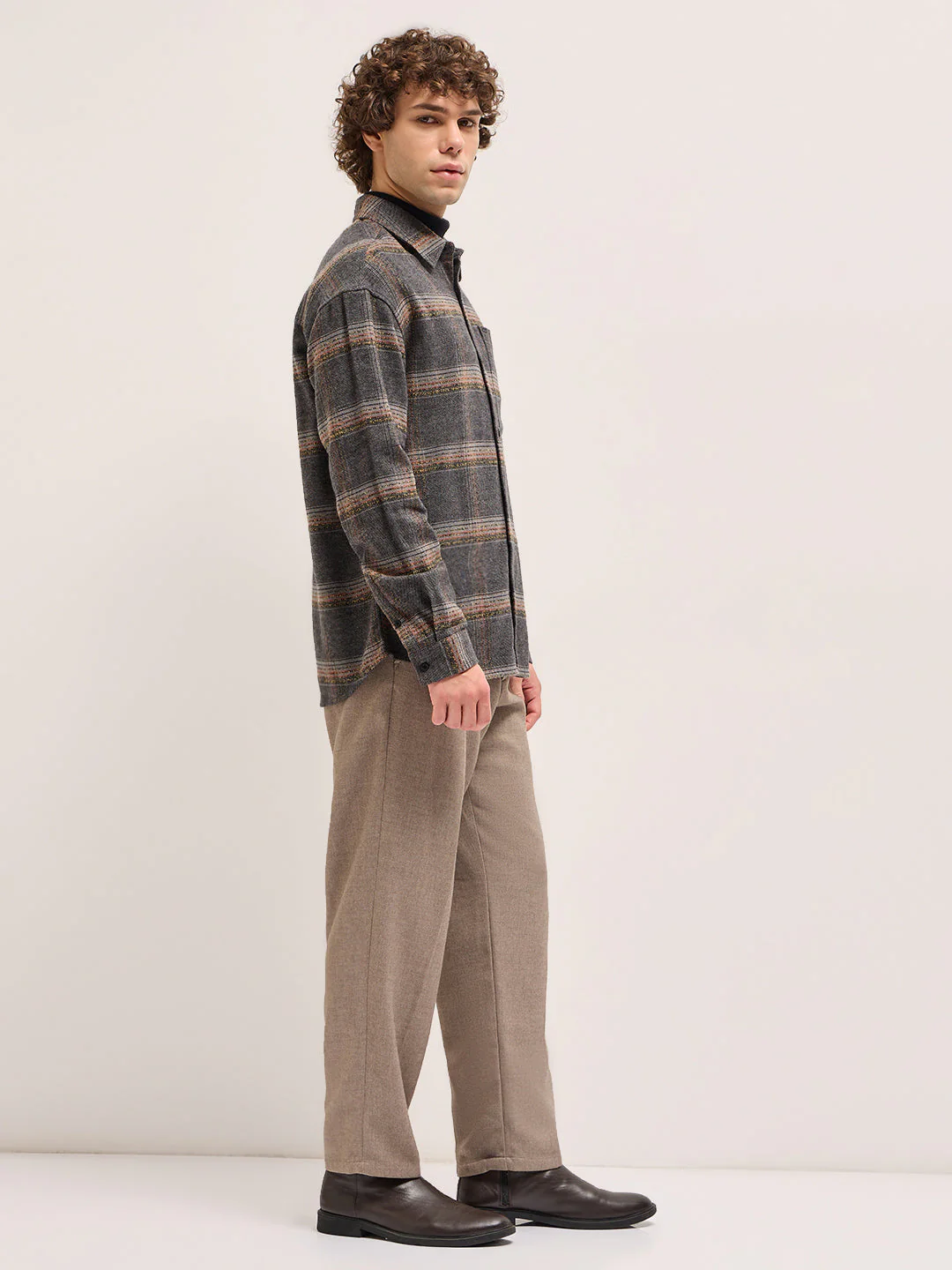 Men Multi-Color Checkered Relax Fit Flannel Overshirt - Image 3