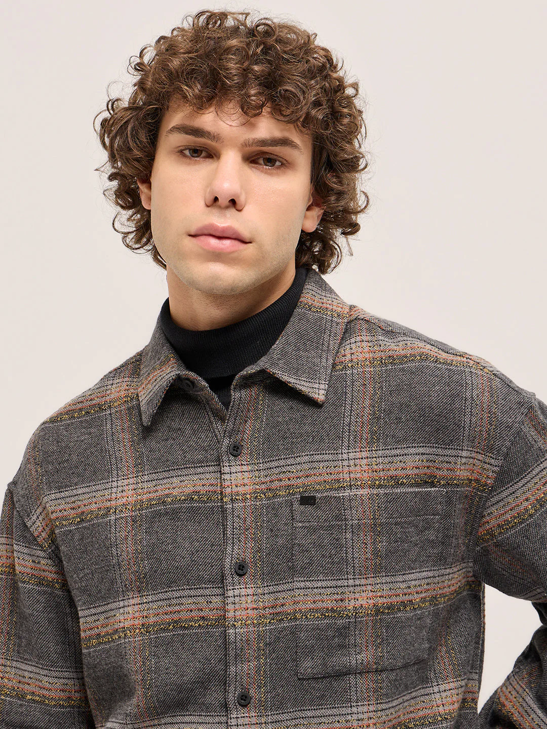 Men Multi-Color Checkered Relax Fit Flannel Overshirt - Image 5
