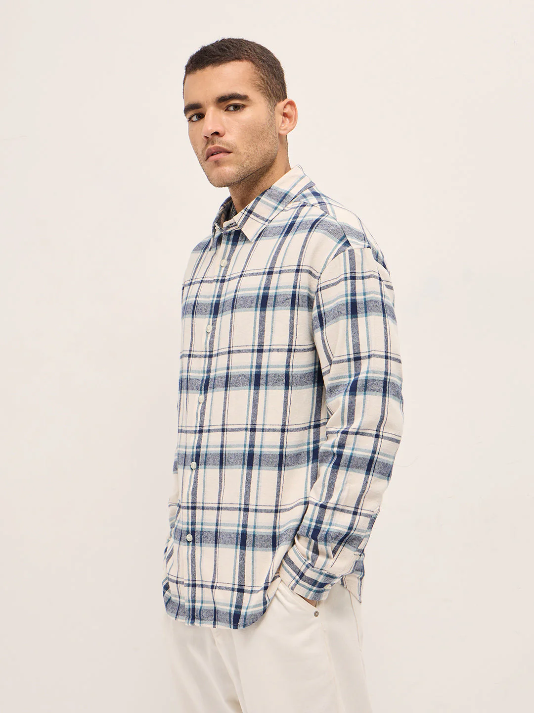 Men Multi-Color Checkered Relax Fit Flannel Overshirt - Image 3