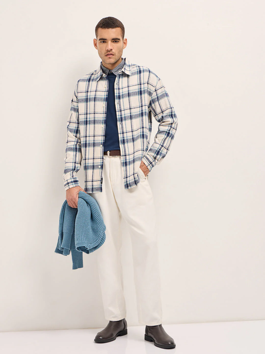 Men Multi-Color Checkered Relax Fit Flannel Overshirt - Image 4
