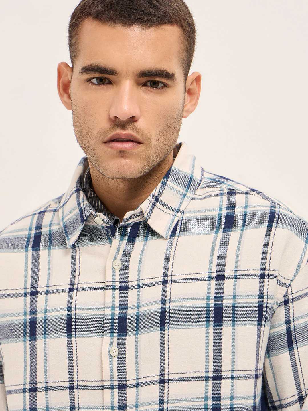 Men Multi-Color Checkered Relax Fit Flannel Overshirt - Image 5