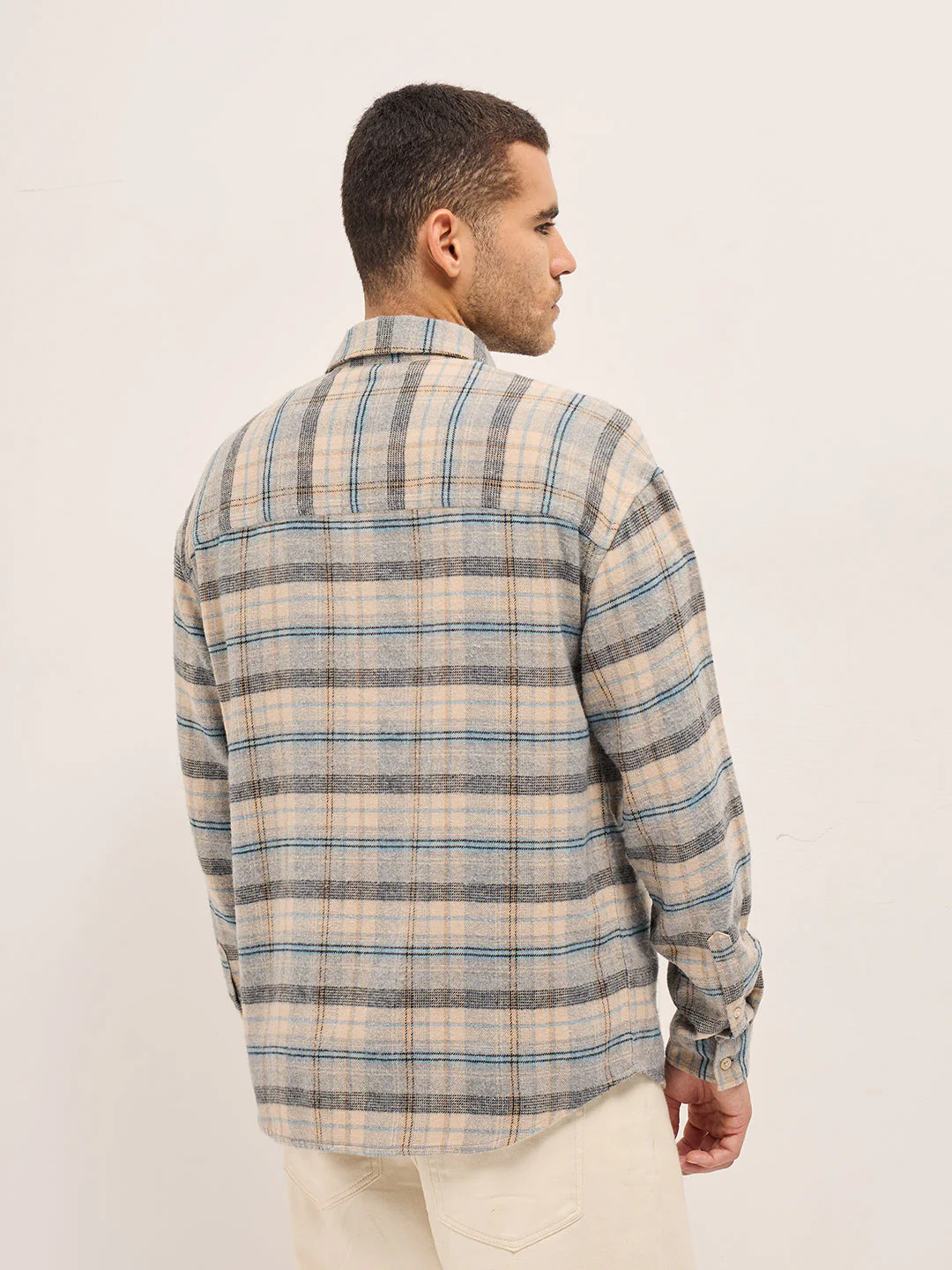Men Multi-Color Checkered Relax Fit Flannel Overshirt - Image 2