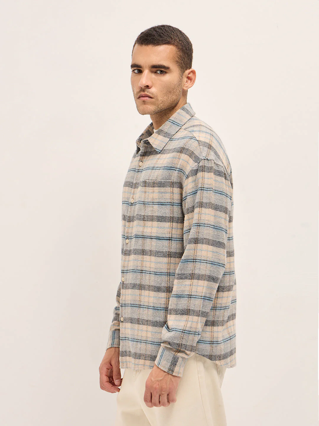 Men Multi-Color Checkered Relax Fit Flannel Overshirt - Image 3