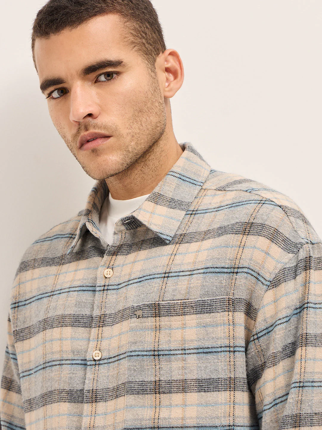 Men Multi-Color Checkered Relax Fit Flannel Overshirt - Image 5