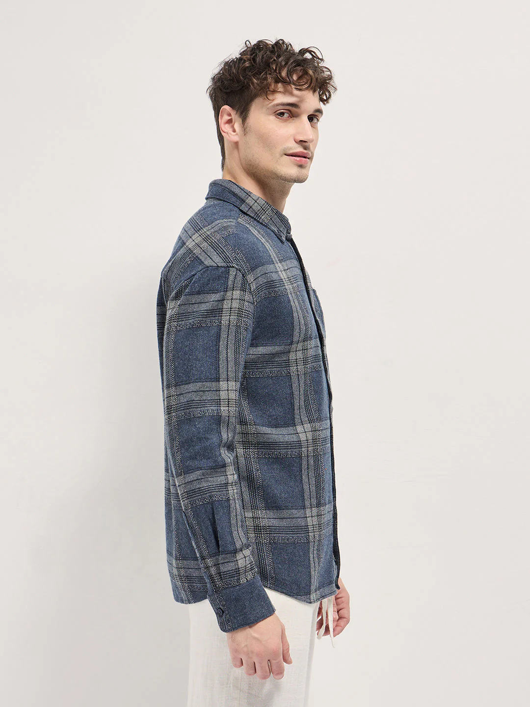 Men Multi-Color Checkered Relax Fit Flannel Overshirt - Image 3