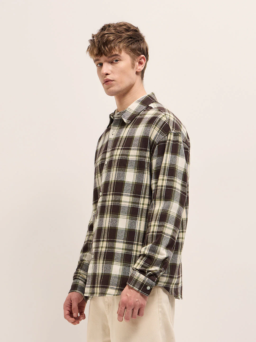 Men Multi-Color Checkered Relax Fit Flannel Overshirt - Image 3