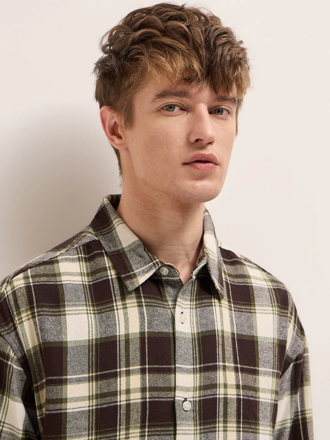 Men Multi-Color Checkered Relax Fit Flannel Overshirt - Image 5