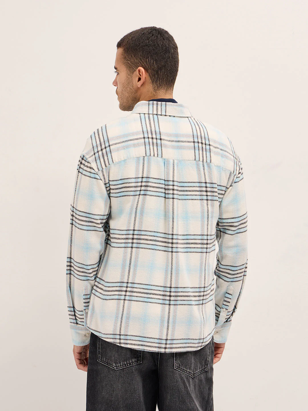 Men Multi-Color Checkered Relax Fit Flannel Overshirt - Image 2