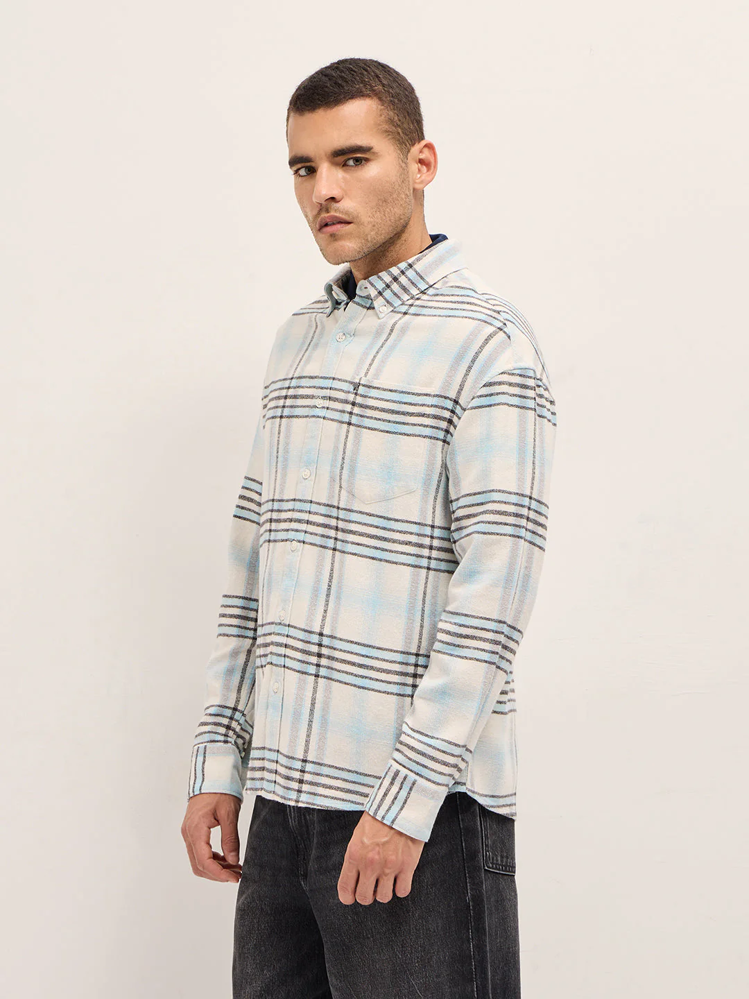 Men Multi-Color Checkered Relax Fit Flannel Overshirt - Image 3