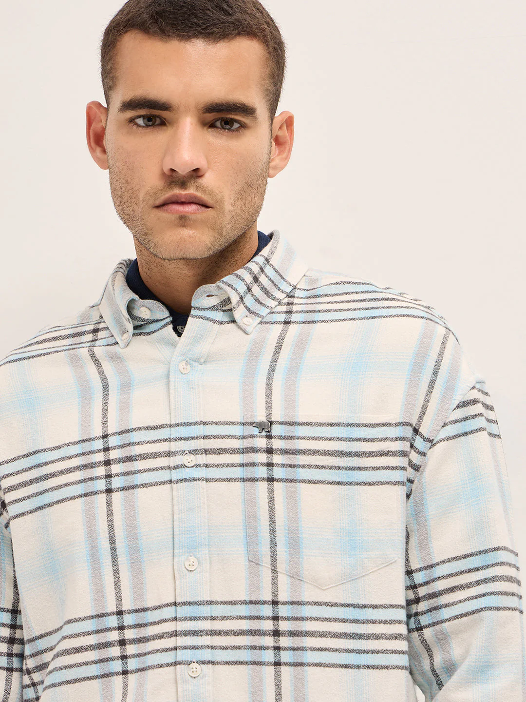Men Multi-Color Checkered Relax Fit Flannel Overshirt - Image 5