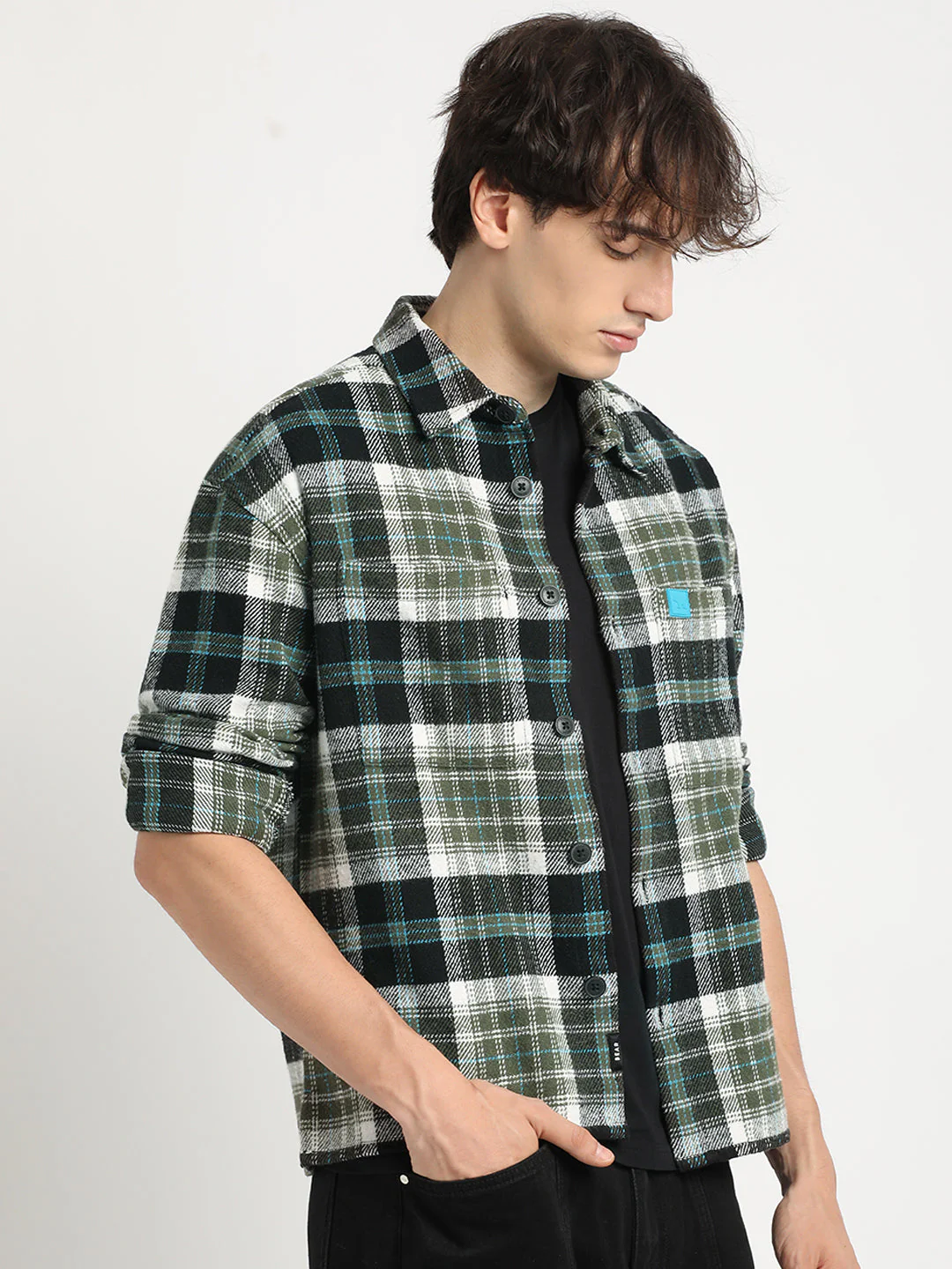 Men  Multi-color Checkered Relax Fit Shacket - Image 3