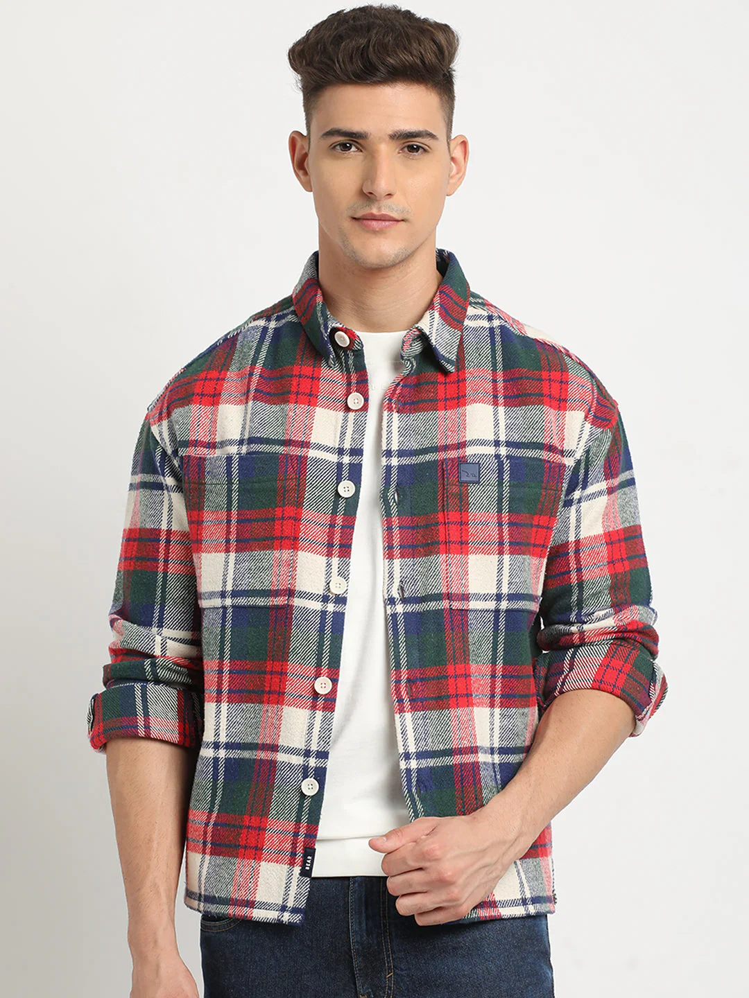 Men Multi-color Checkered Relax Fit Shacket - Image 2