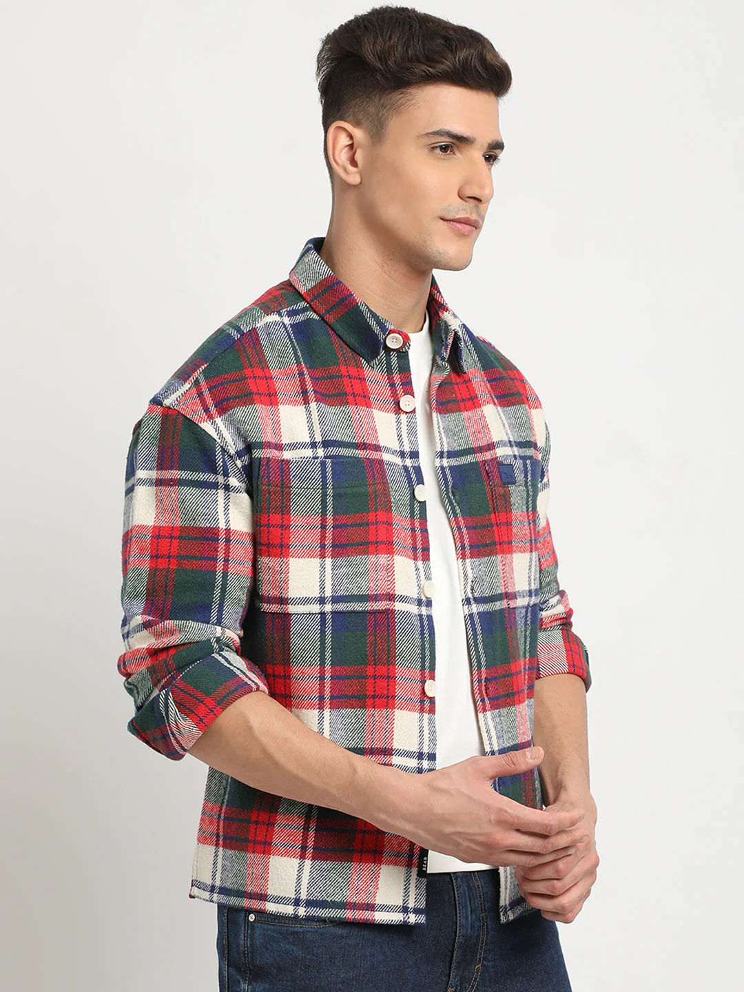 Men Multi-color Checkered Relax Fit Shacket - Image 3