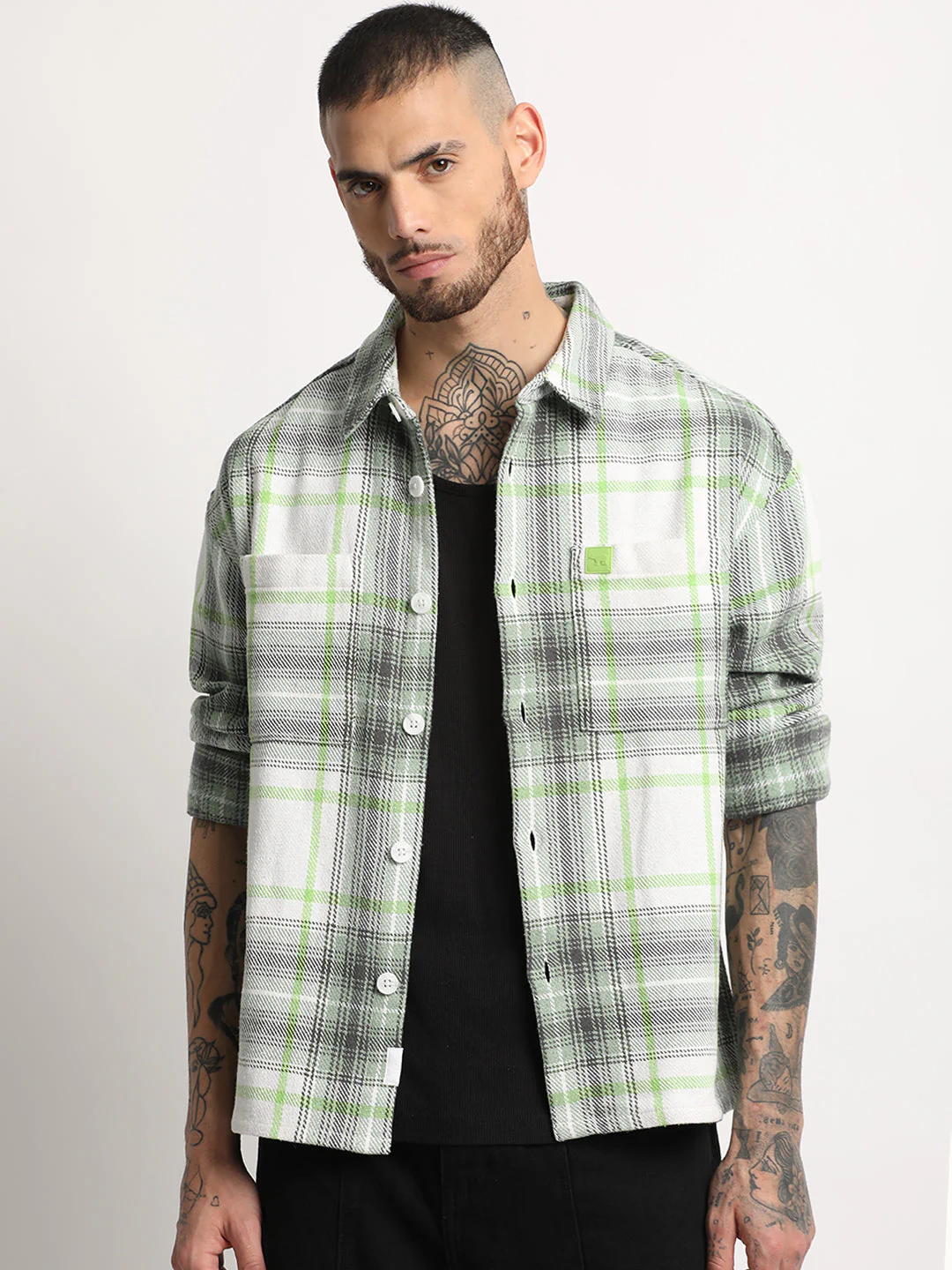 Men  Multi-color Checkered Relax Fit Shacket - Image 2
