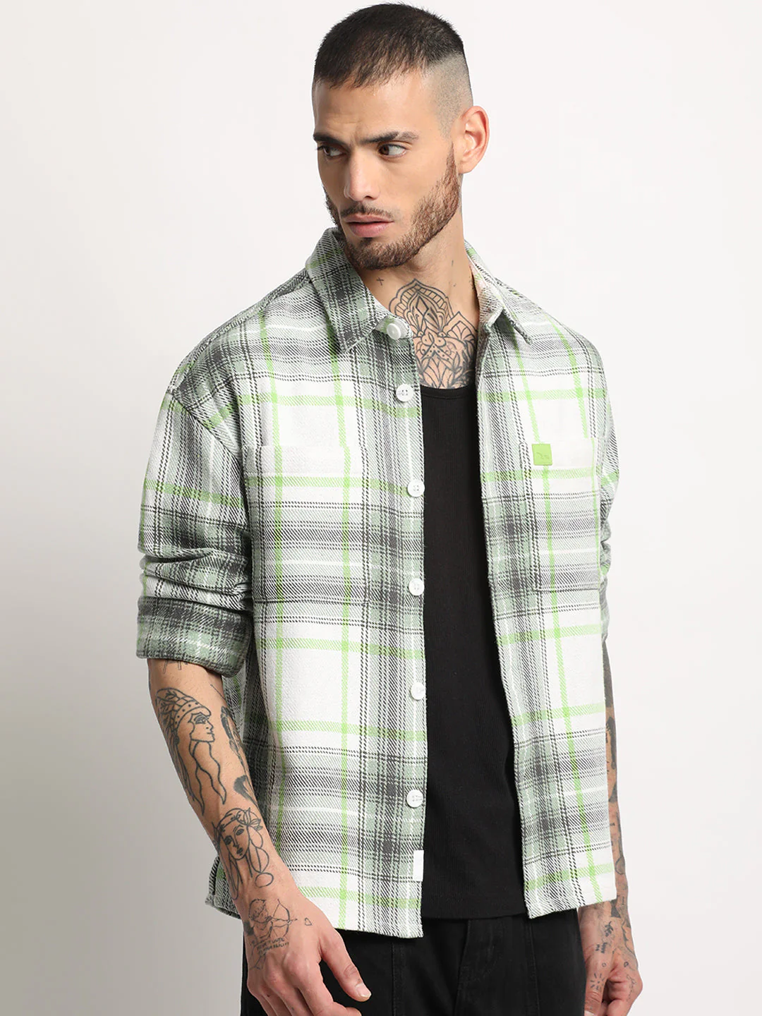 Men  Multi-color Checkered Relax Fit Shacket - Image 3