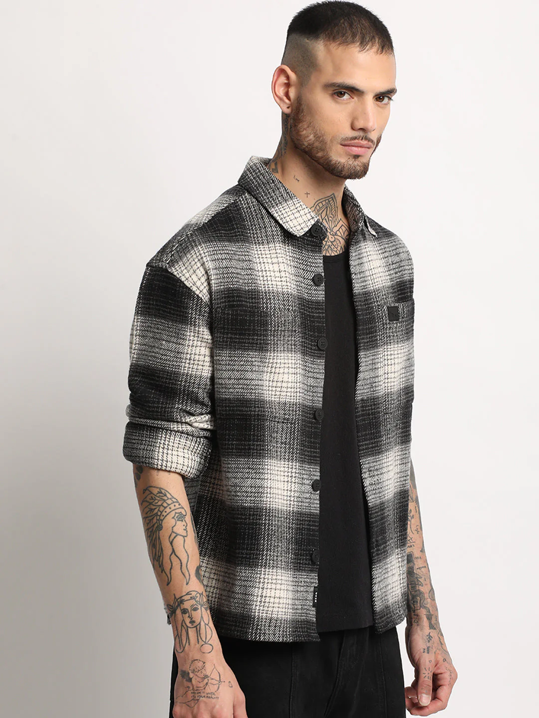 Men  Multi-color Checkered Relax Fit Shacket - Image 3