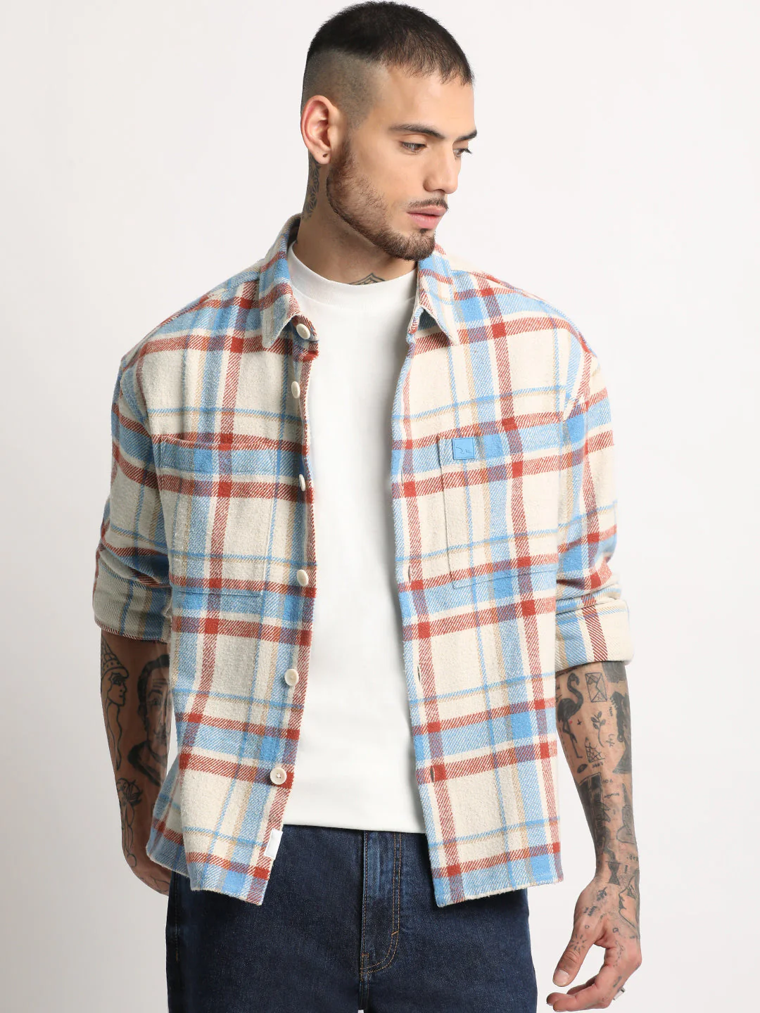 Men  Multi-color Checkered Relax Fit Shacket - Image 2