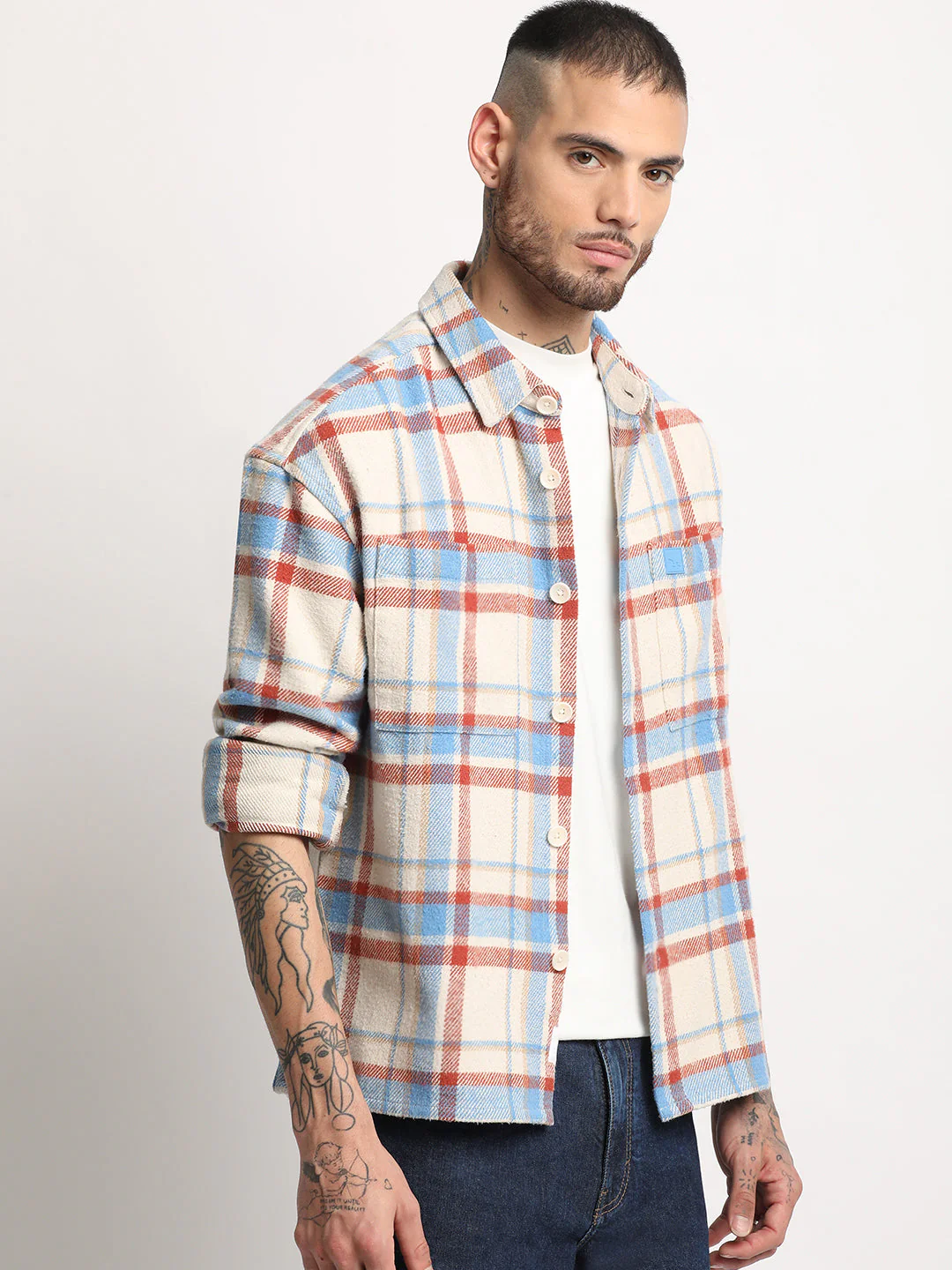 Men  Multi-color Checkered Relax Fit Shacket - Image 3