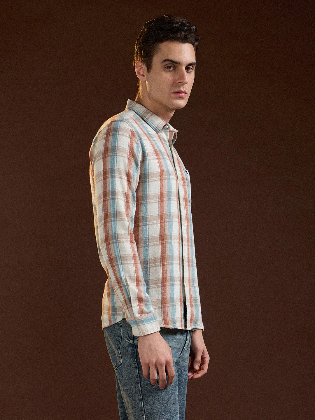 Men Multi-Color Checkered Slim Fit Casual Shirt - Image 3