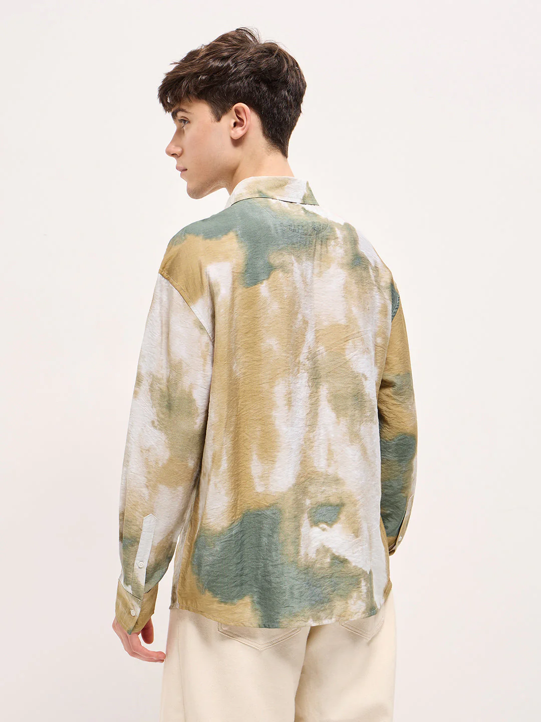 Men Multi-Color Cloud Wash / Tie-Dye Effect Relax Fit Overshirt - Image 2