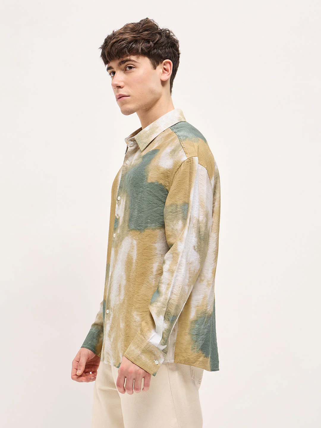 Men Multi-Color Cloud Wash / Tie-Dye Effect Relax Fit Overshirt - Image 3