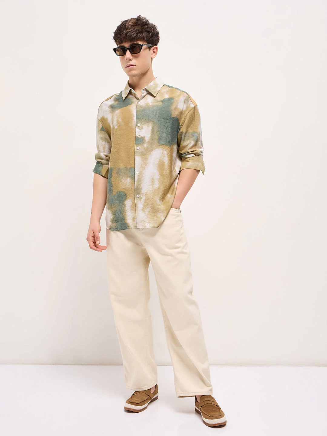 Men Multi-Color Cloud Wash / Tie-Dye Effect Relax Fit Overshirt - Image 4