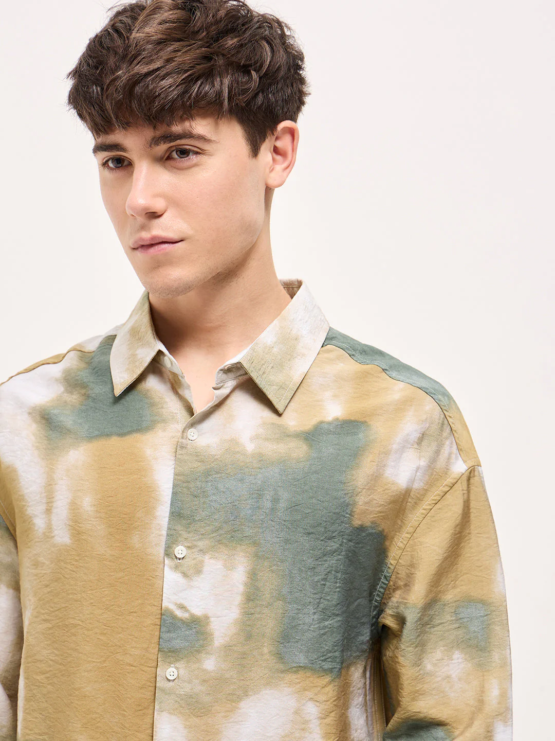 Men Multi-Color Cloud Wash / Tie-Dye Effect Relax Fit Overshirt - Image 5