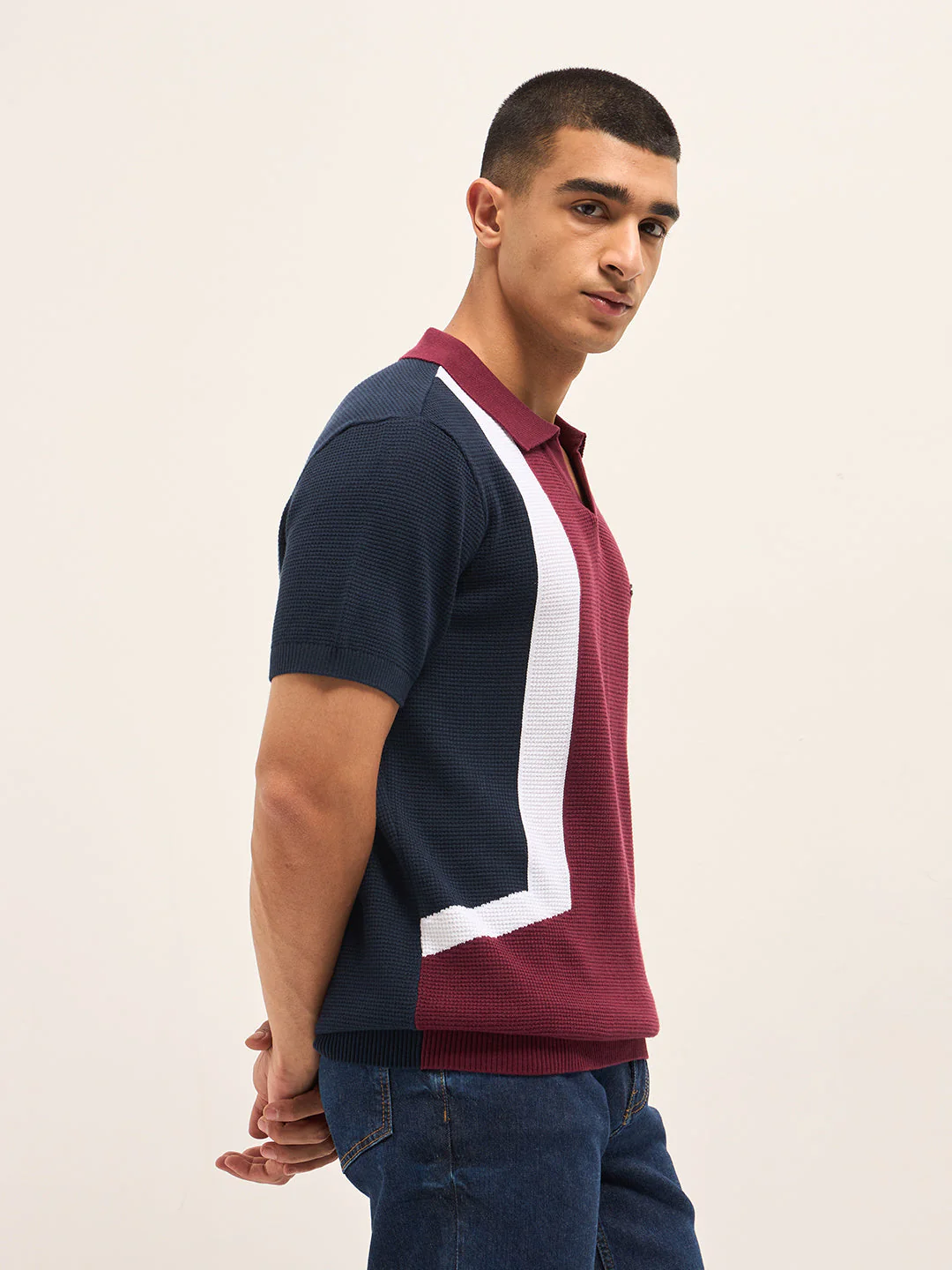 Men Multi-Color Colorblock Polo T-Shirt - Image 3