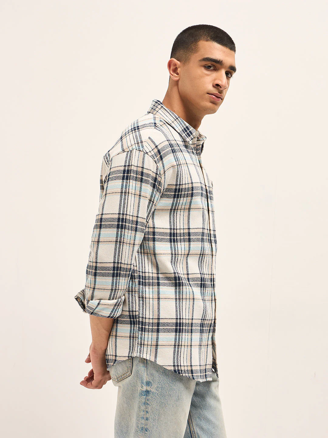 Men Multi-Color Flannel Checked Relaxed Fit Overshirt - Image 3