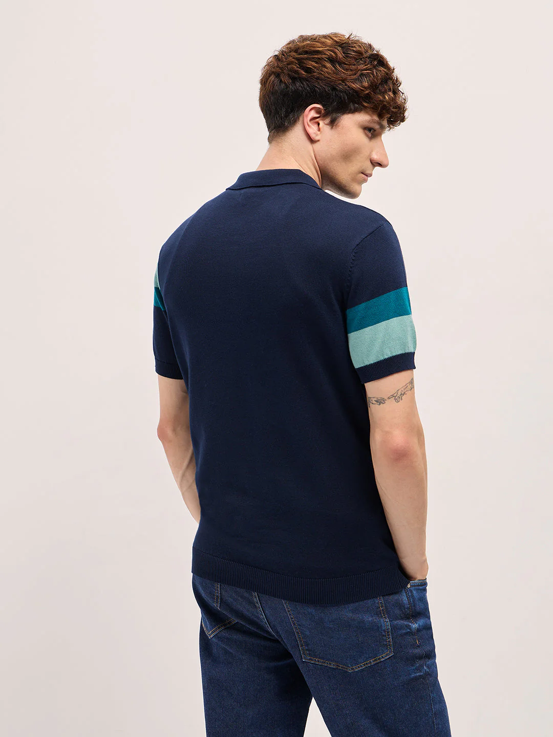 Men Multi-Color Geometrical Color Block Regular Fit Polo - Image 2