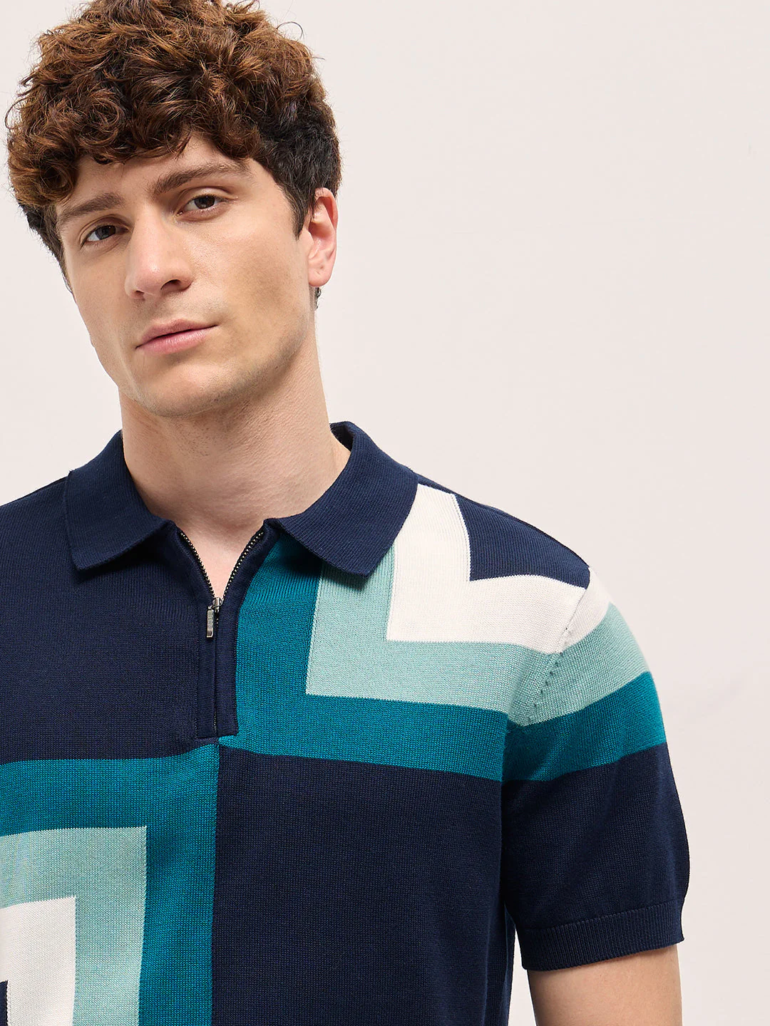 Men Multi-Color Geometrical Color Block Regular Fit Polo - Image 5
