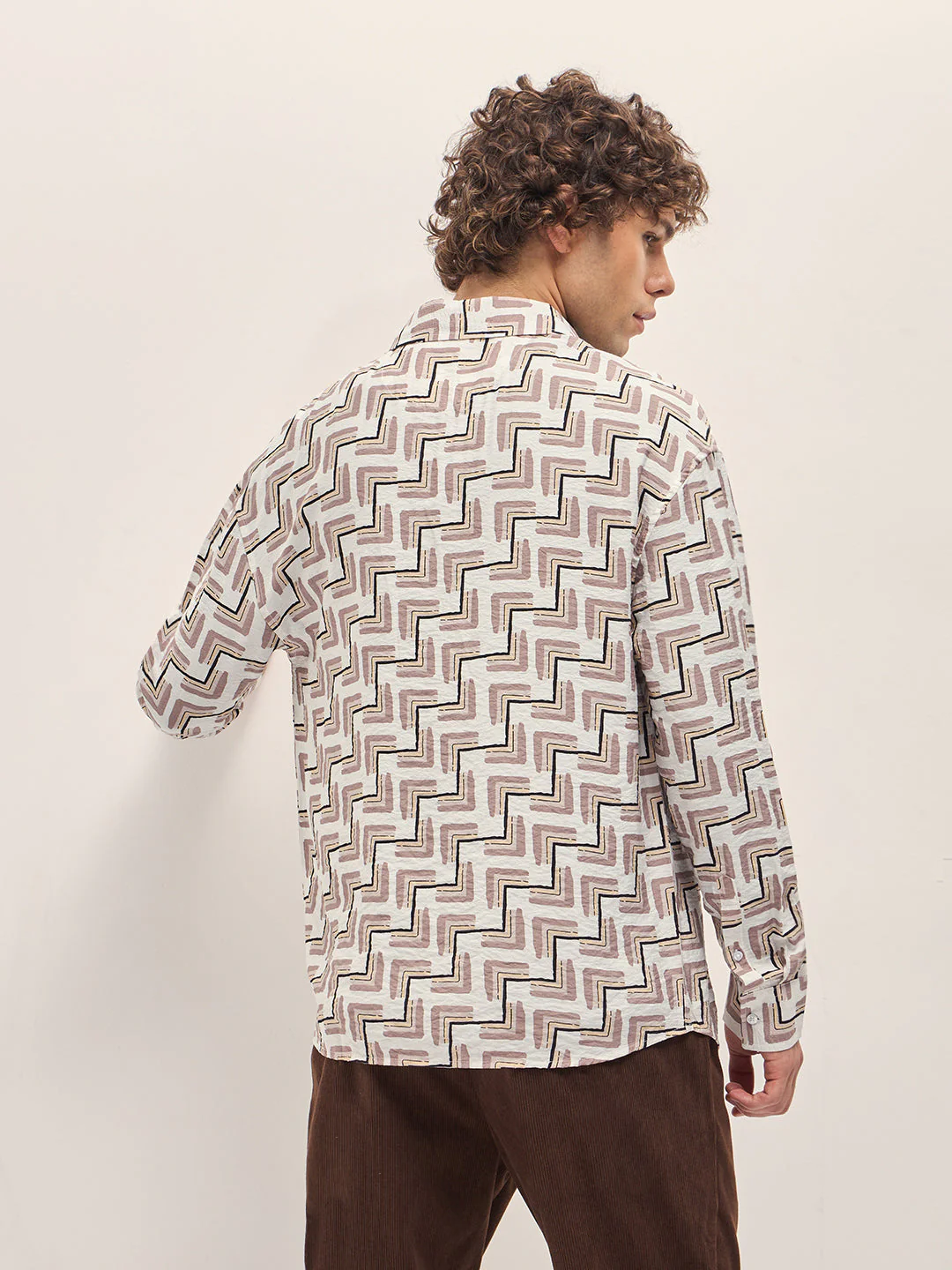 Men Multi-Color Hand-Painted Geometrical Print Relax Fit Overshirt - Image 2