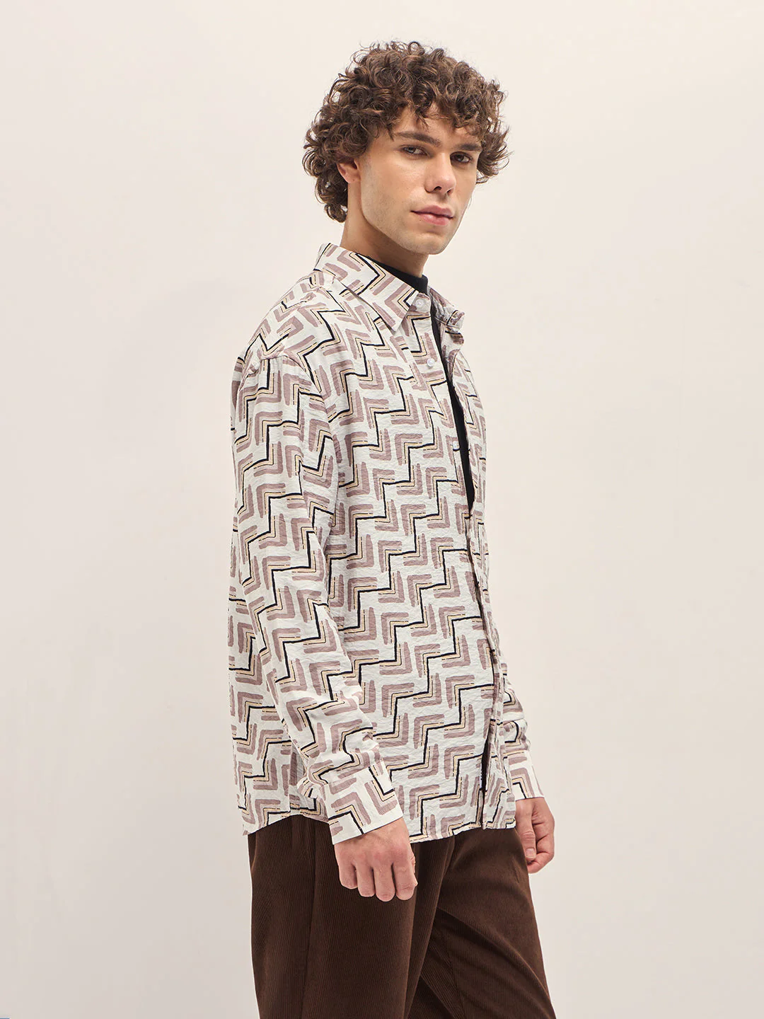 Men Multi-Color Hand-Painted Geometrical Print Relax Fit Overshirt - Image 3