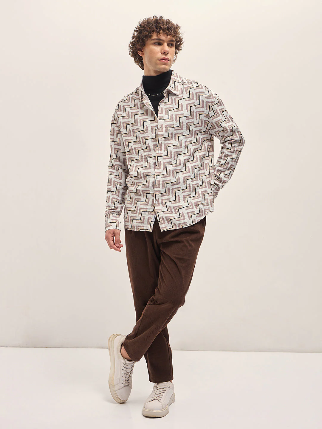 Men Multi-Color Hand-Painted Geometrical Print Relax Fit Overshirt - Image 4