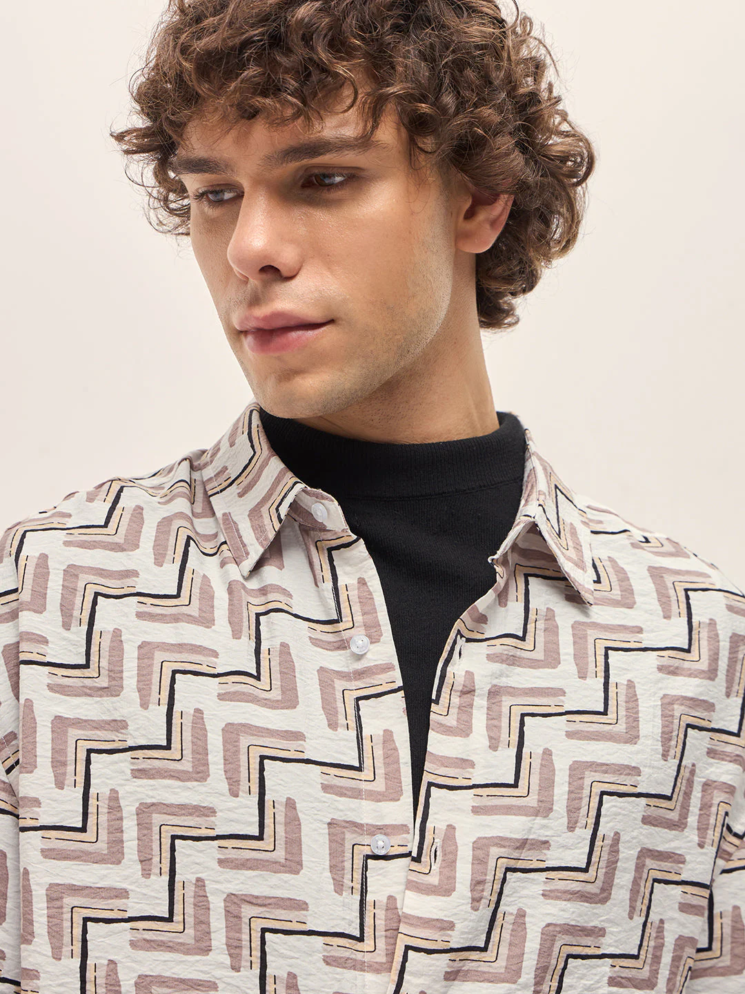 Men Multi-Color Hand-Painted Geometrical Print Relax Fit Overshirt - Image 5