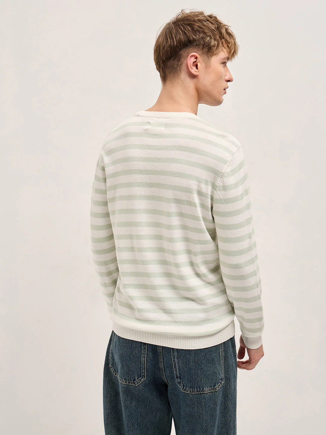 Men Multi-Color Horizontal Striped Slim Fit Ribbed Crew Neck T-shirt - Image 2