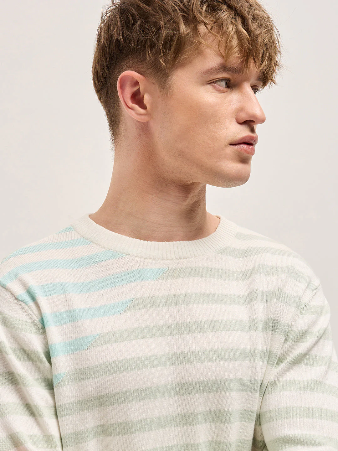 Men Multi-Color Horizontal Striped Slim Fit Ribbed Crew Neck T-shirt - Image 5
